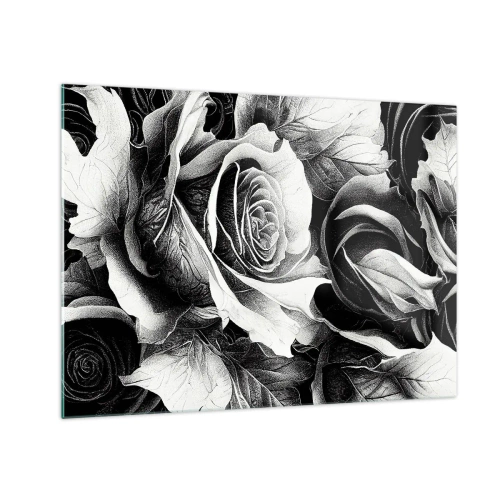 Billede på glas - Sort-hvid rosenblomsterarrangement med detaljer - 70x50cm - Altid dronning - Moderne vægdekoration til stue og soveværelse ARTTOR