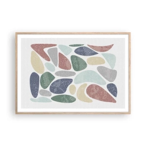 Plakat i ramme af lyst egetræ - Mosaik af pulveriserede farver - 100x70 cm