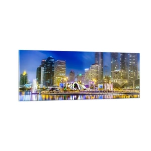 Billede på glas - Regnbuenat i metropolen - 140x50 cm