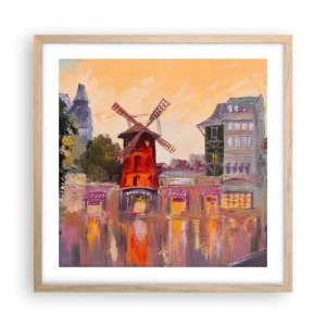 Plakat i ramme af lyst egetræ - Parisiske ikoner - Moulin Rouge - 50x50 cm