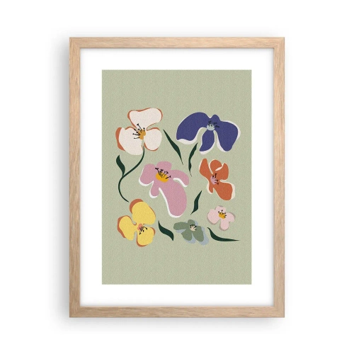 Plakat i ramme af lyst egetræ - Stedmoderblomster med et twist - 30x40 cm