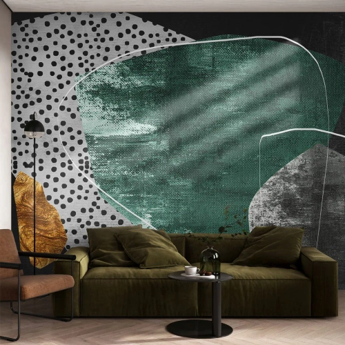 Fototapet Standard Eco - Farverig abstraktion med en guldflager - Abstraktion, Struktur, Collage - 200x140 cm