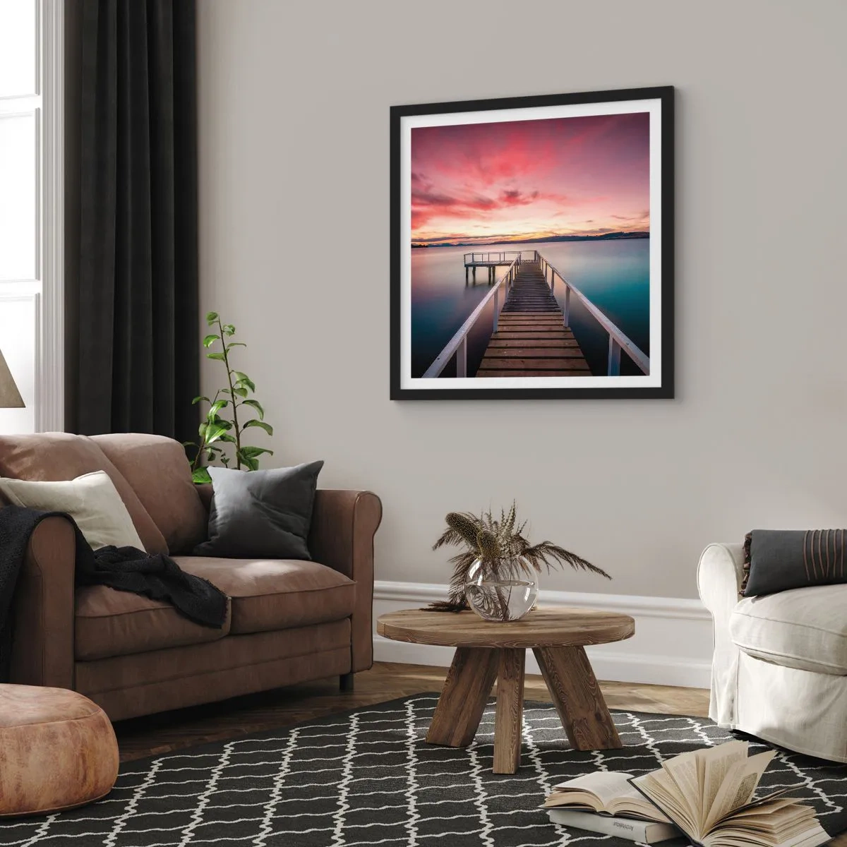 Plakat i sort ramme - Aftenens blide flamme - 50x50 cm