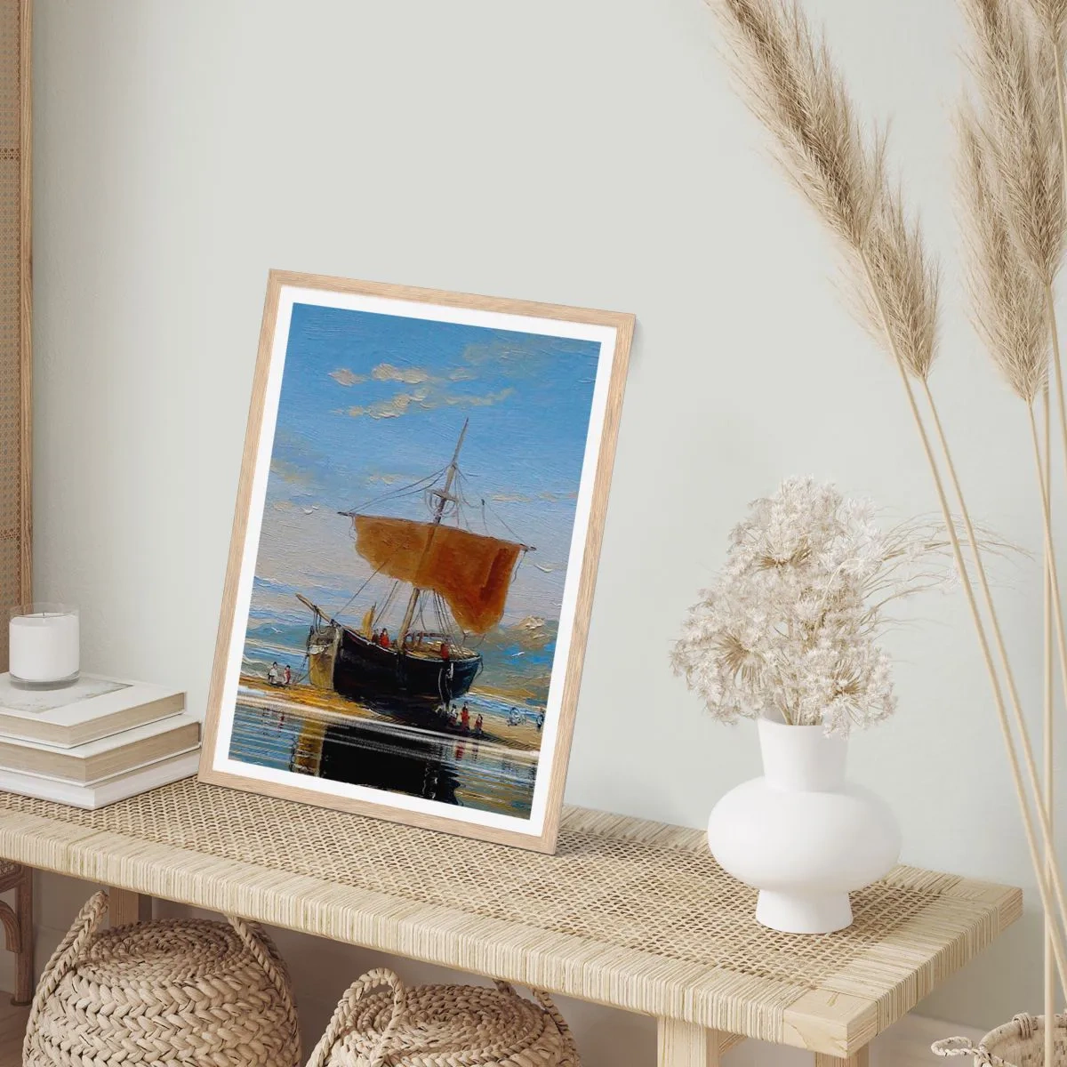 Plakat i ramme af lyst egetræ - Vand, jord, luft - 30x40 cm