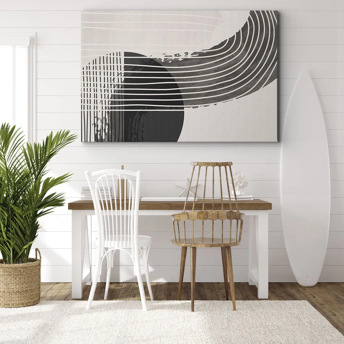 Lærredstryk - Billede på lærred - Abstrakt mønster med linjer og geometriske former - 70x50cm - Derhen og tilbage - Moderne vægdekoration til stue og soveværelse ARTTOR