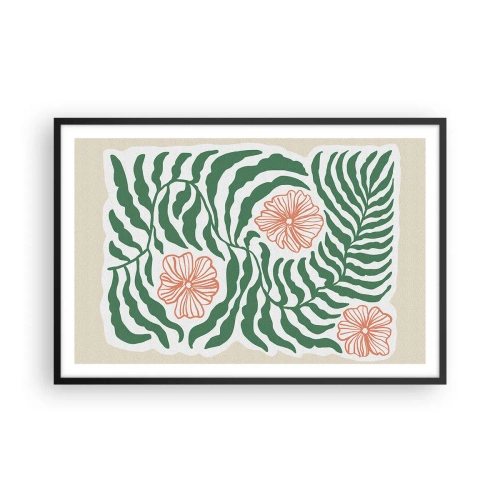 Plakat i sort ramme - Blomstrede i grønt - 91x61 cm