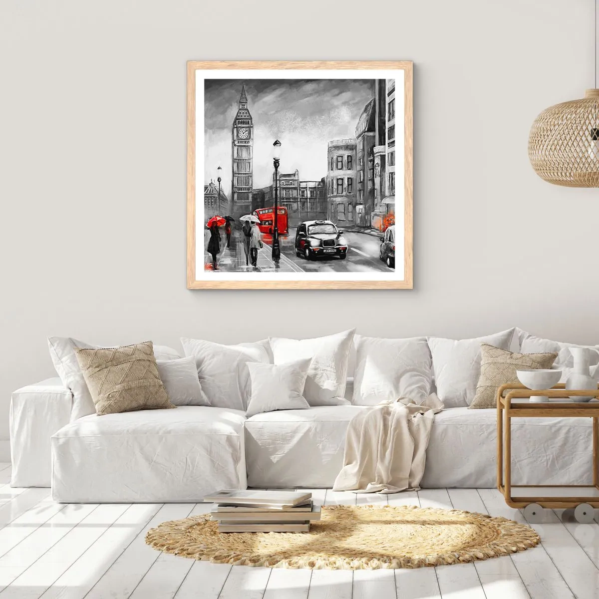 Plakat i ramme af lyst egetræ - Overhovedet ikke en grå by - 30x30 cm