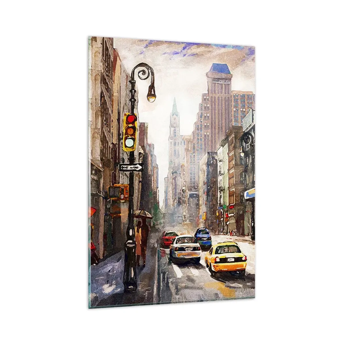 Billede på glas - New York - også farverig i regnvejr - 80x120 cm