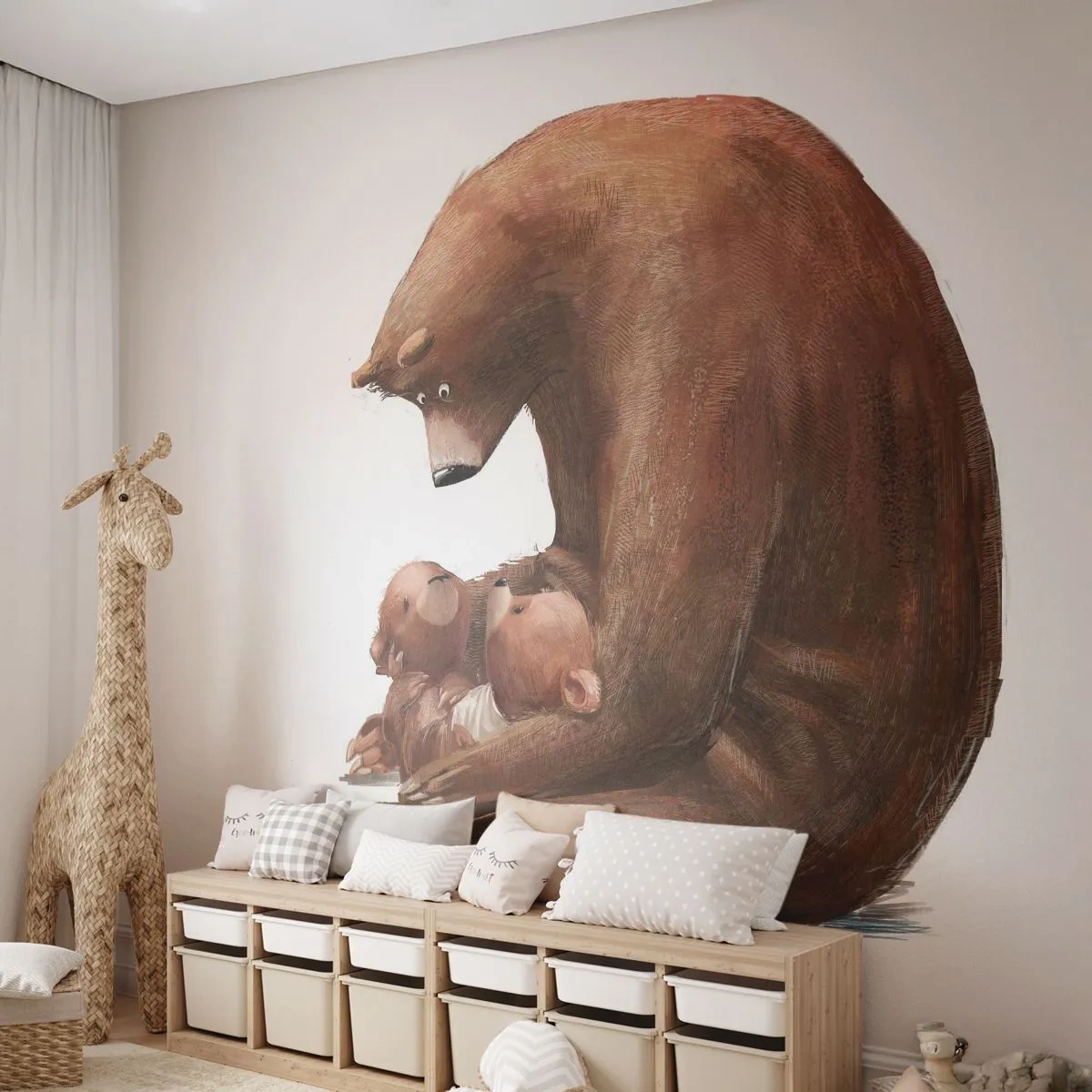 Fototapet Premium Sand - Drøm sødt, børn - For børn, Bjørn, Familie - 100x70 cm