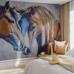 Fototapet Premium Sand - Er det venskab, er det kærlighed? - Abstraktion, Heste, Natur - 300x210 cm