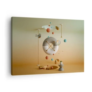 Lærredstryk - Billede på lærred - Geometriske figurer i pastelfarver i et surrealistisk arrangement - 70x50cm - Alt kan ske - Moderne vægdekoration til stue og soveværelse ARTTOR