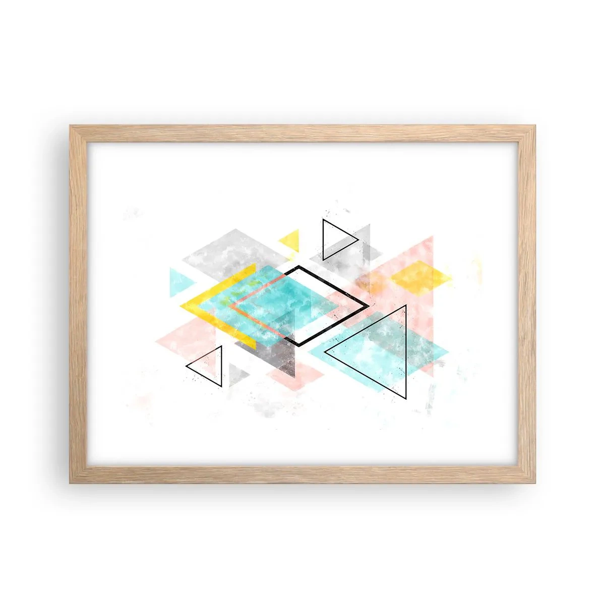 Plakat i ramme af lyst egetræ - Geometrisk leg - 40x30 cm