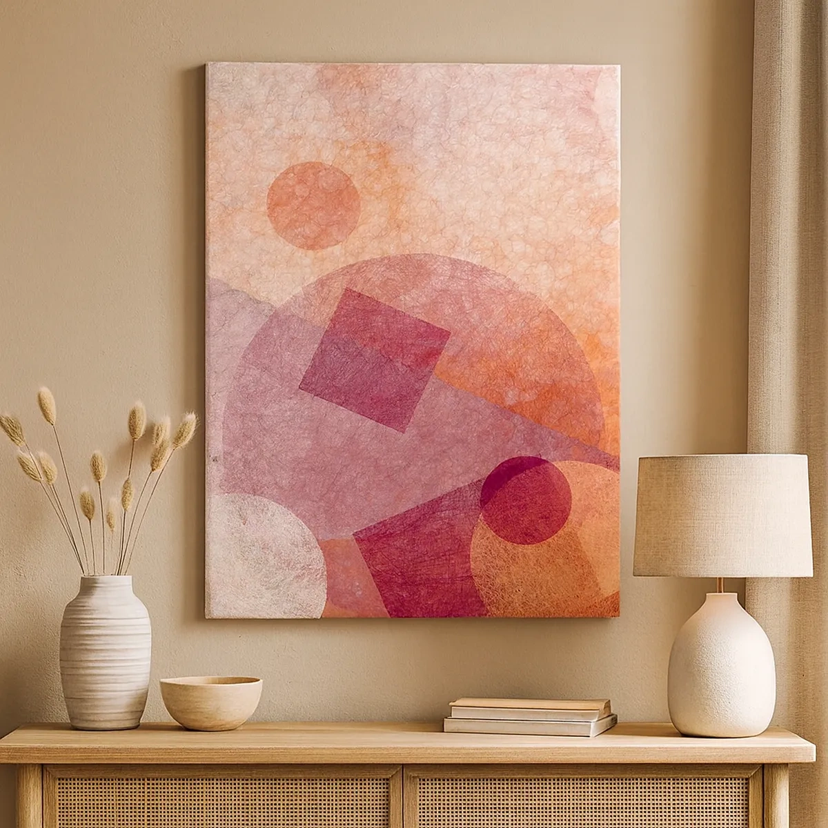 Lærredstryk - Billede på lærred - Geometriske transformationer i pink - 50x70 cm