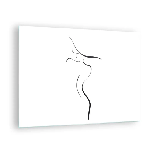 Billede på glas - Minimalistisk omrids af en kvindelig silhuet i sort og hvid - 70x50cm - Flygtig som en bølge - Moderne vægdekoration til stue og soveværelse ARTTOR