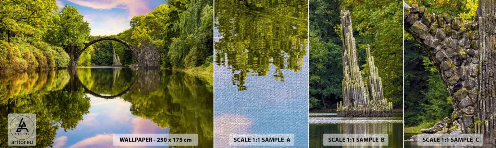 Prøve Fototapet Premium Canvas - På mødet mellem to verdener - Landskab, flod, Bro - 100x30 cm