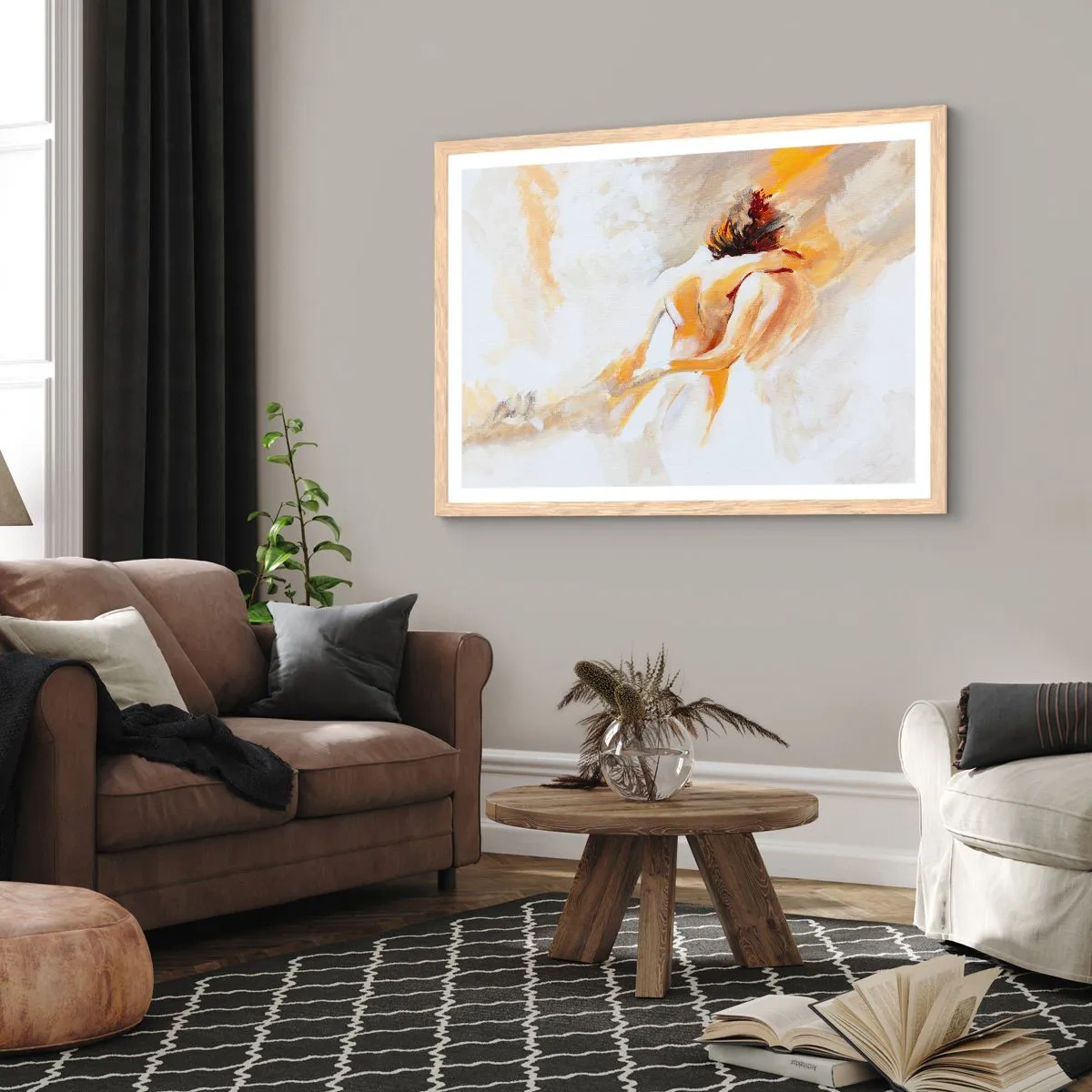 Plakat i ramme af lyst egetræ - I himlen af nærhed - 100x70 cm