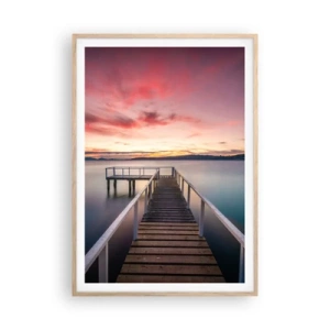 Plakat i ramme af lyst egetræ - Aftenens blide flamme - 70x100 cm