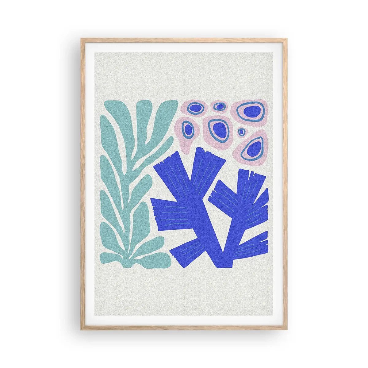 Plakat i ramme af lyst egetræ - Undervands have - 70x100 cm