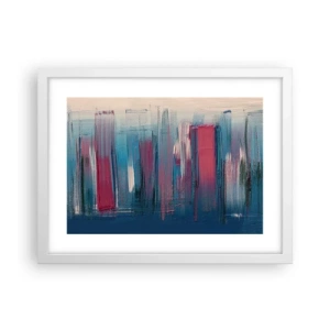 Plakat i hvid ramme - Lodret komposition i blåt og rødt - 40x30 cm