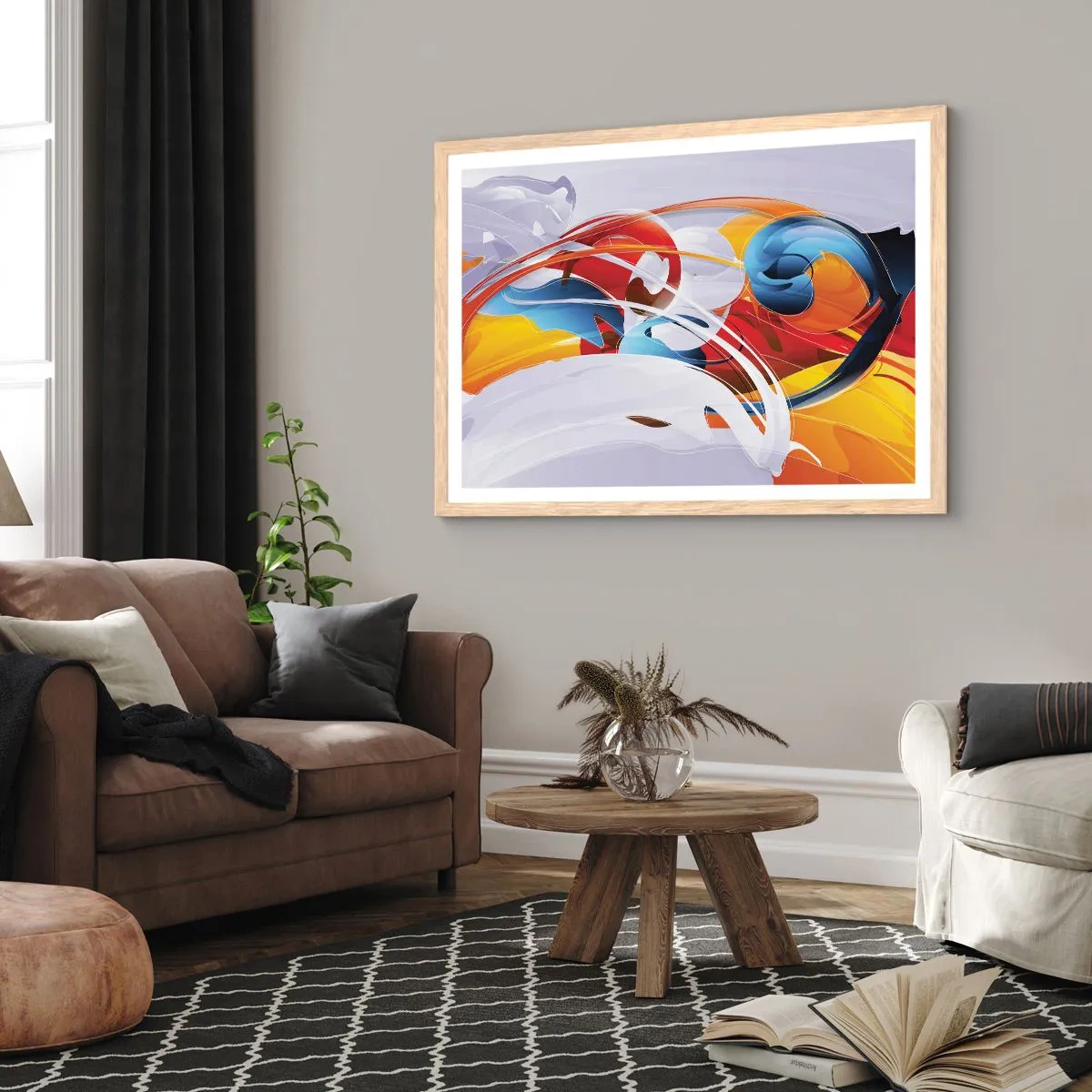 Plakat i ramme af lyst egetræ - Elementernes dans - 50x40 cm