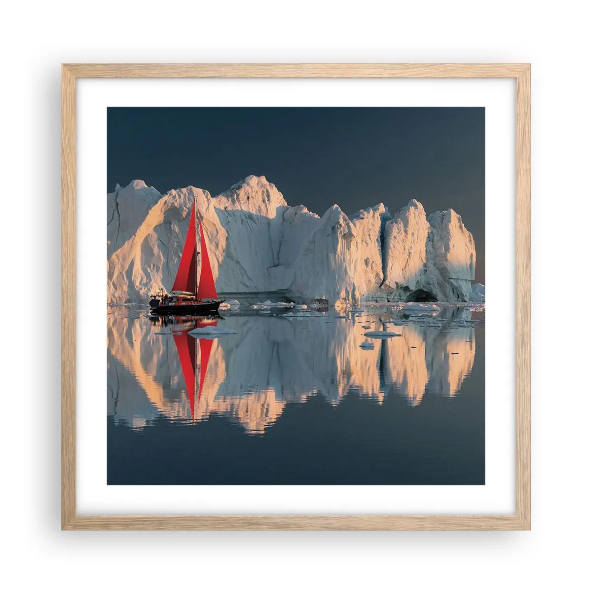 Plakat i ramme af lyst egetræ - På kanten af verden - 50x50 cm