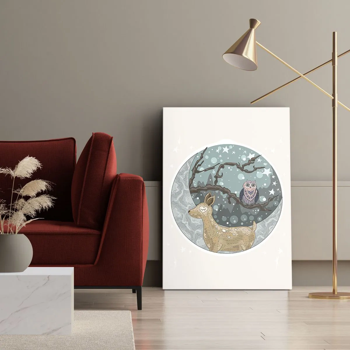 Lærredstryk - Billede på lærred - En eventyrlig skovnat - 45x80 cm