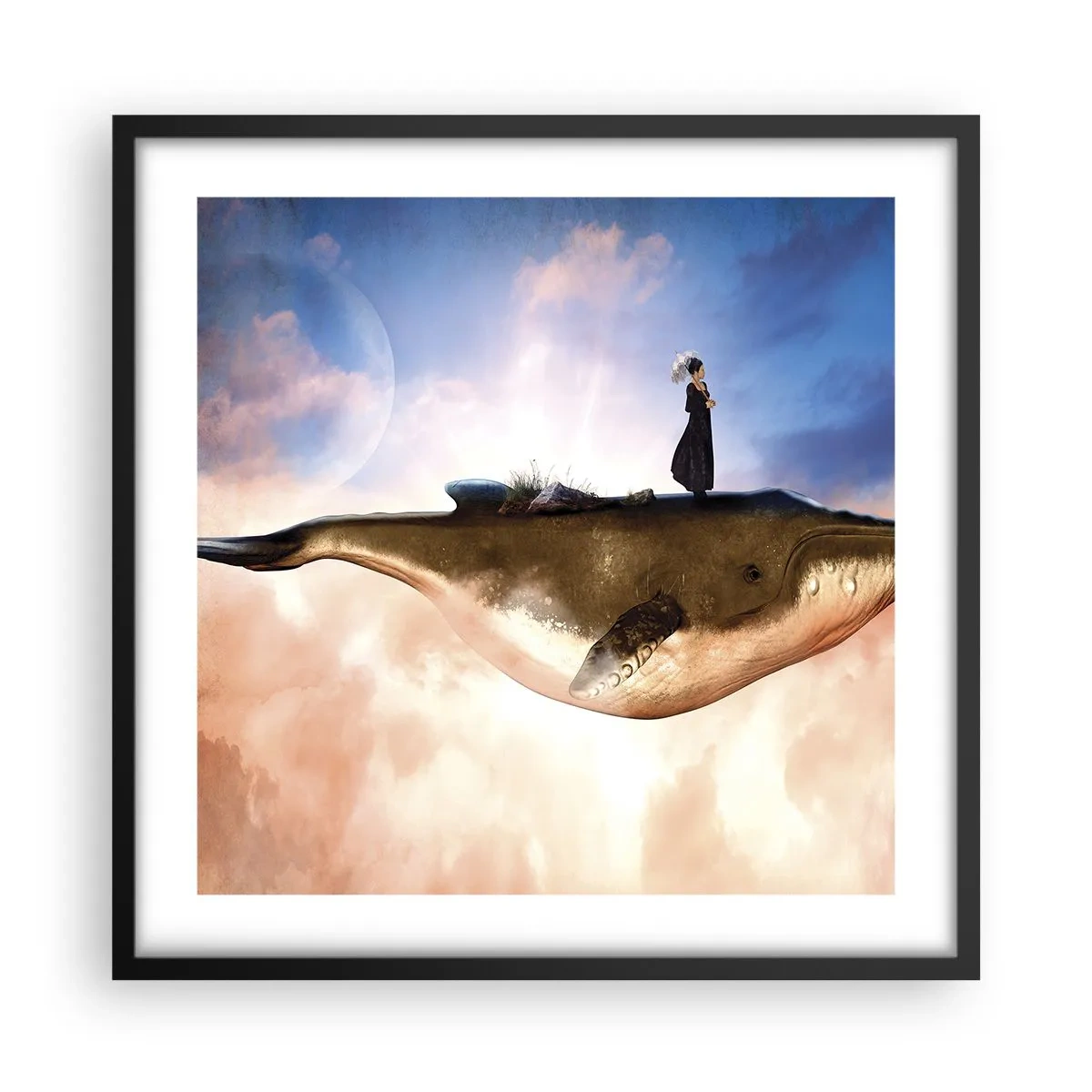 Plakat i sort ramme - En surrealistisk rejse - 50x50 cm