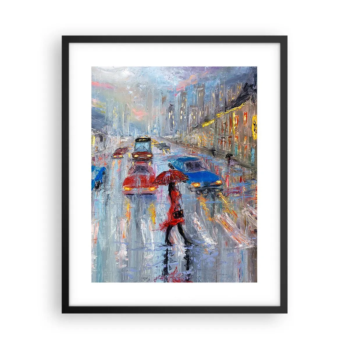 Plakat i sort ramme - Regnfuld eftermiddag i byen - 40x50 cm