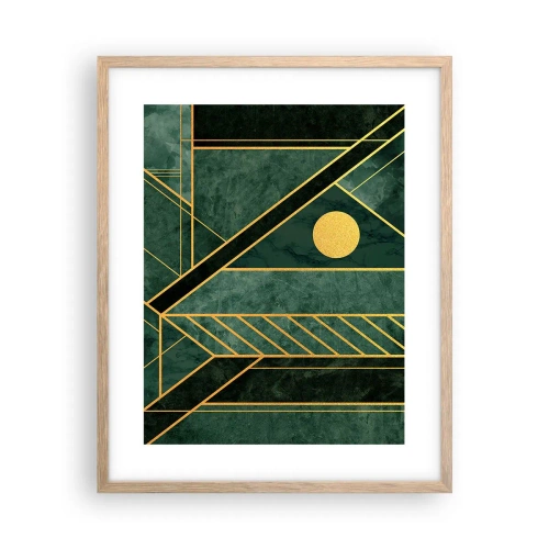 Plakat i ramme af lyst egetræ - Dynamikken i guld og azurblå - 40x50 cm