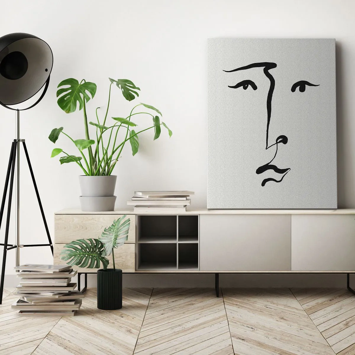 Lærredstryk - Billede på lærred - Portræt i én linje - 80x120 cm