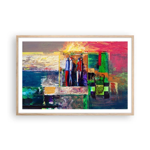 Plakat i ramme af lyst egetræ - Forhold og følelser - 91x61 cm