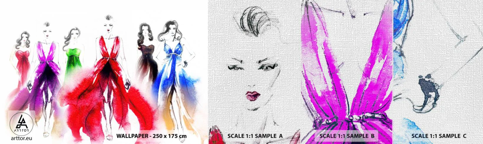 Prøve Fototapet Premium Canvas - Stemninger til outfits - Mode show, Kvinde, Kjole - 100x30 cm