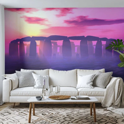 Fototapet Selvklæbende Deluxe Sticker - Mystik ved daggry i tågen - Arkitektur, Stonehenge, Stencirkler - 250x175 cm