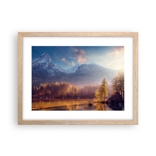 Plakat i ramme af lyst egetræ - I bjerge og dale - 40x30 cm