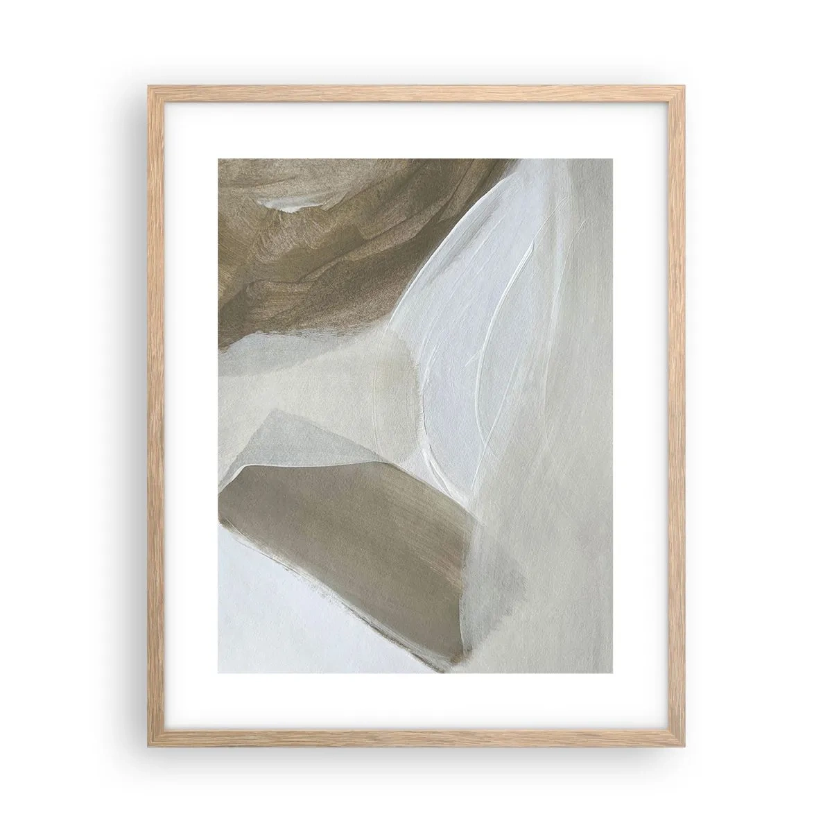 Plakat i ramme af lyst egetræ - Bølge af hvidt - 40x50 cm