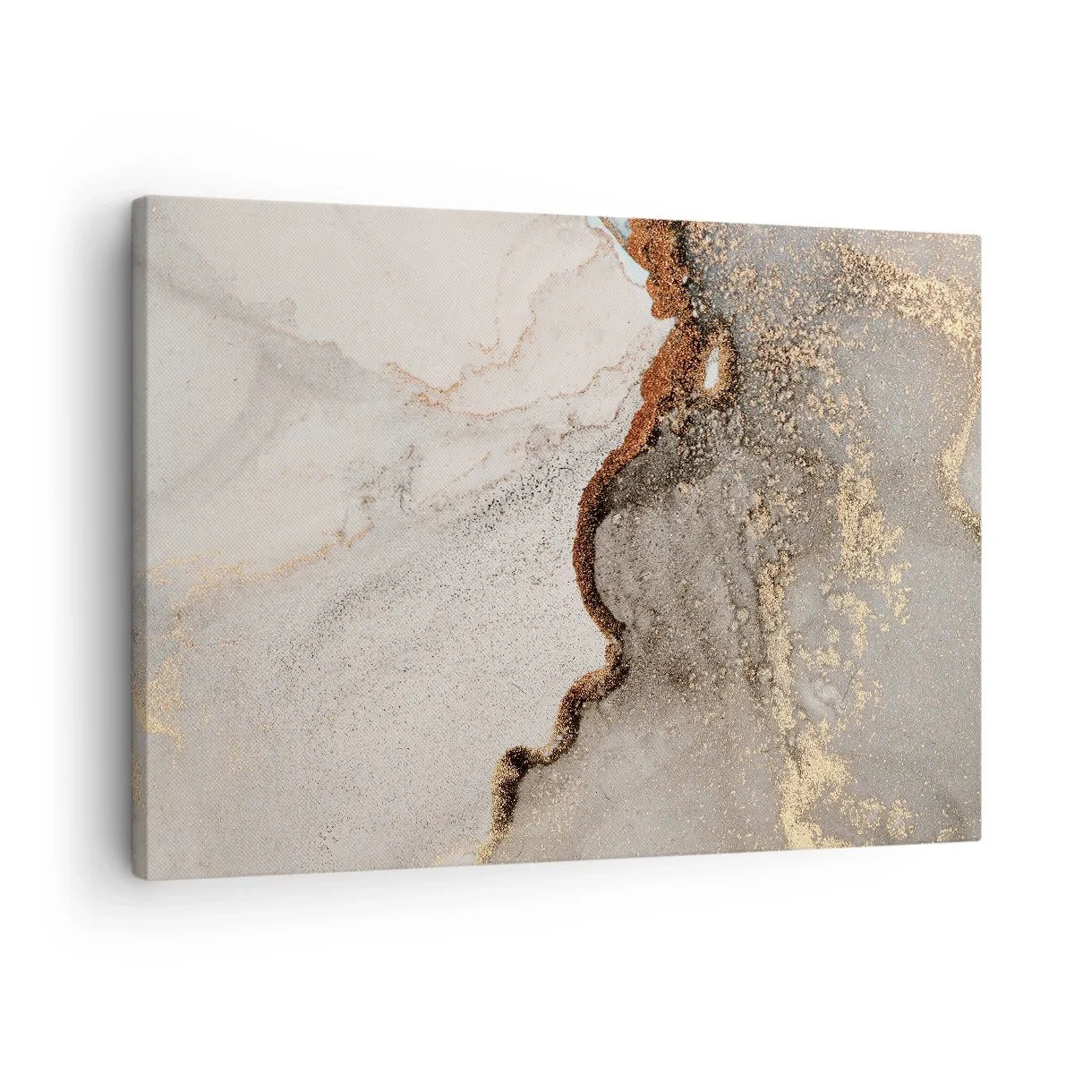 Lærredstryk - Billede på lærred - Abstrakt motiv med nuancer af guld og grå - 70x50cm - På farvegrænsen - Moderne vægdekoration til stue og soveværelse ARTTOR