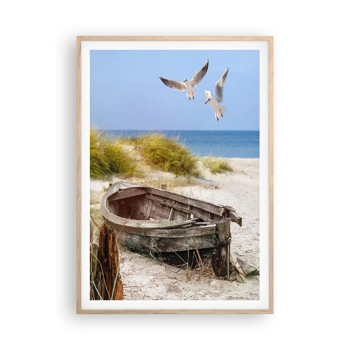 Plakat i ramme af lyst egetræ - Badet i vinden - 70x100 cm