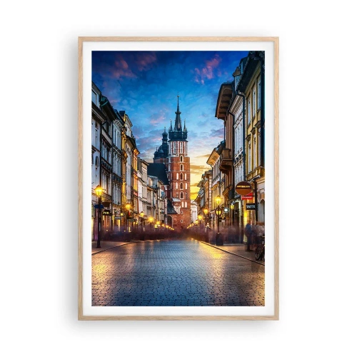 Plakat i ramme af lyst egetræ - Krakows charme - 70x100 cm