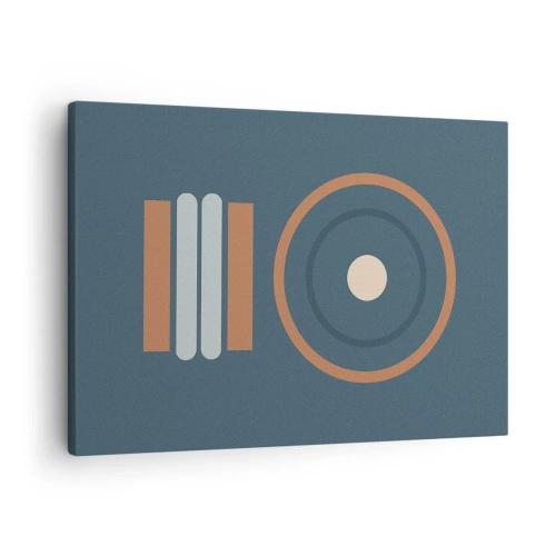 Lærredstryk - Billede på lærred - En geometrisk komposition med cirkler og rektangler i dæmpede farver. - 70x50cm - Essensen af tingene - Moderne vægdekoration til stue og soveværelse ARTTOR