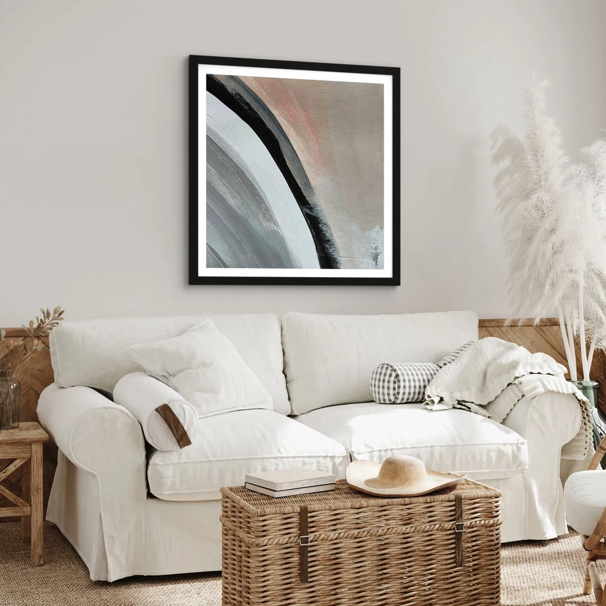 Plakat i sort ramme - Komposition: en bue af sort og gråt - 60x60 cm
