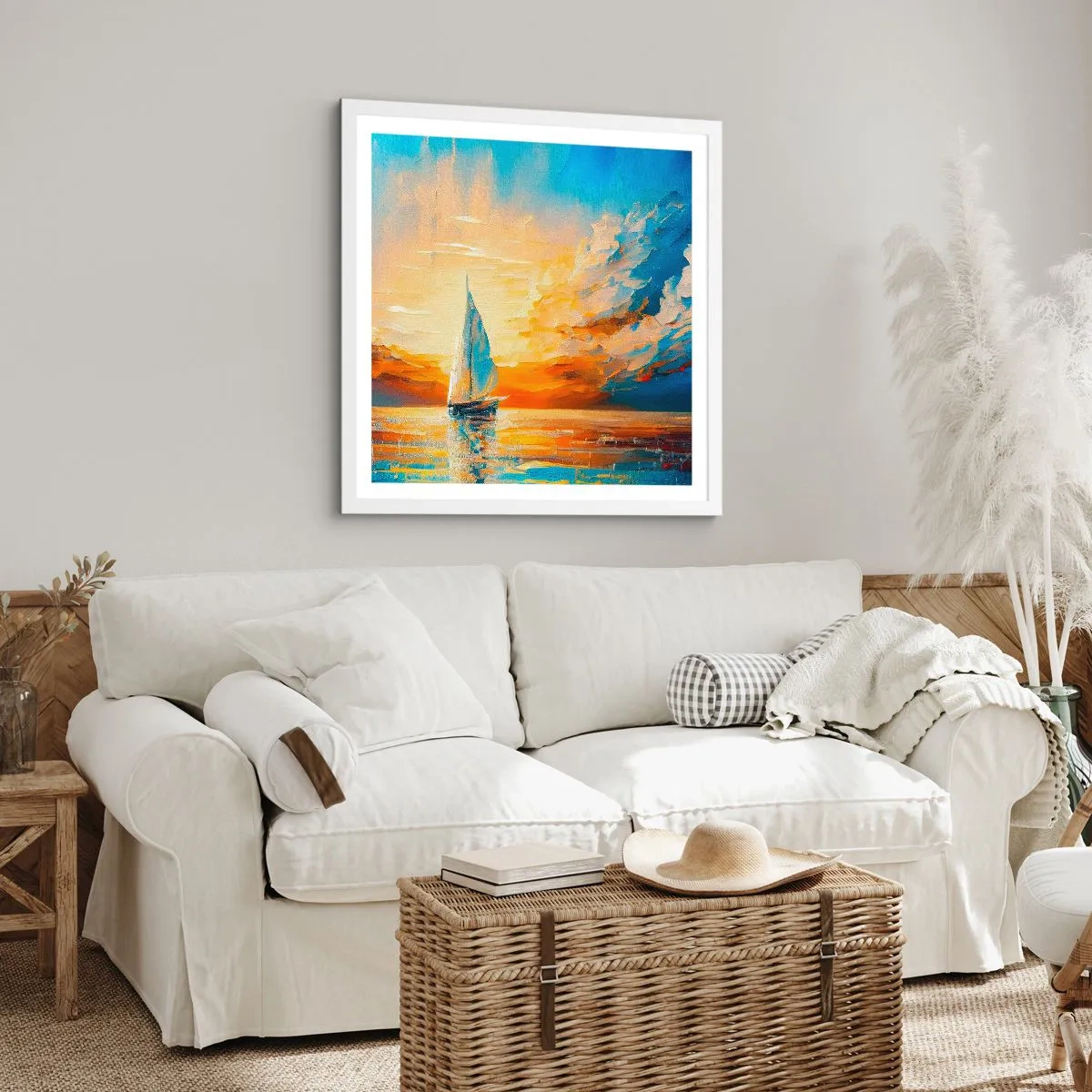 Plakat i hvid ramme - Sejler i guld - 60x60 cm