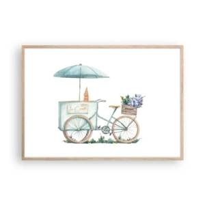 Plakat i ramme af lyst egetræ - Sødt minde om sommeren - 100x70 cm