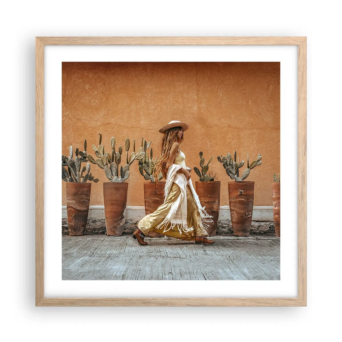 Plakat i ramme af lyst egetræ - I en hippieagtig stil - 50x50 cm