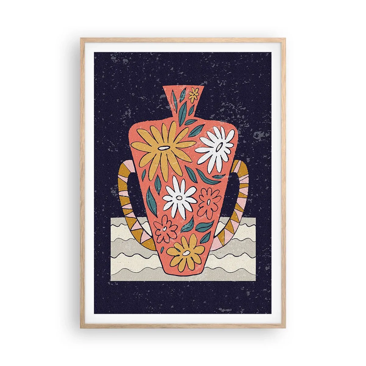 Plakat i ramme af lyst egetræ - Malet kande - 70x100 cm