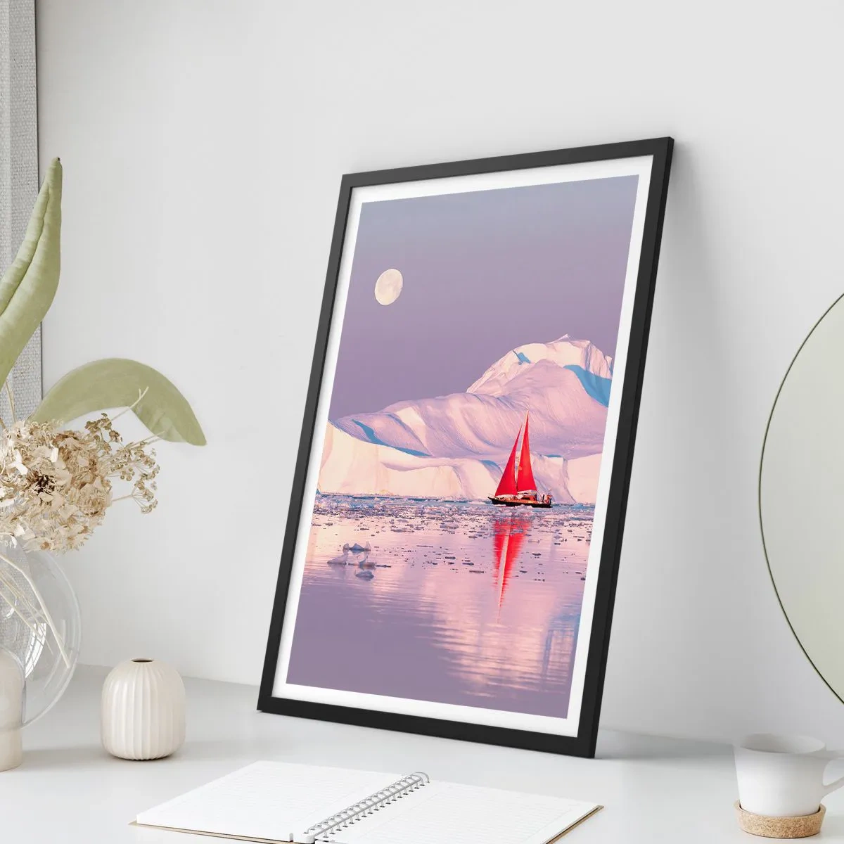 Plakat i sort ramme - Sejlets varme, isens kulde - 40x50 cm