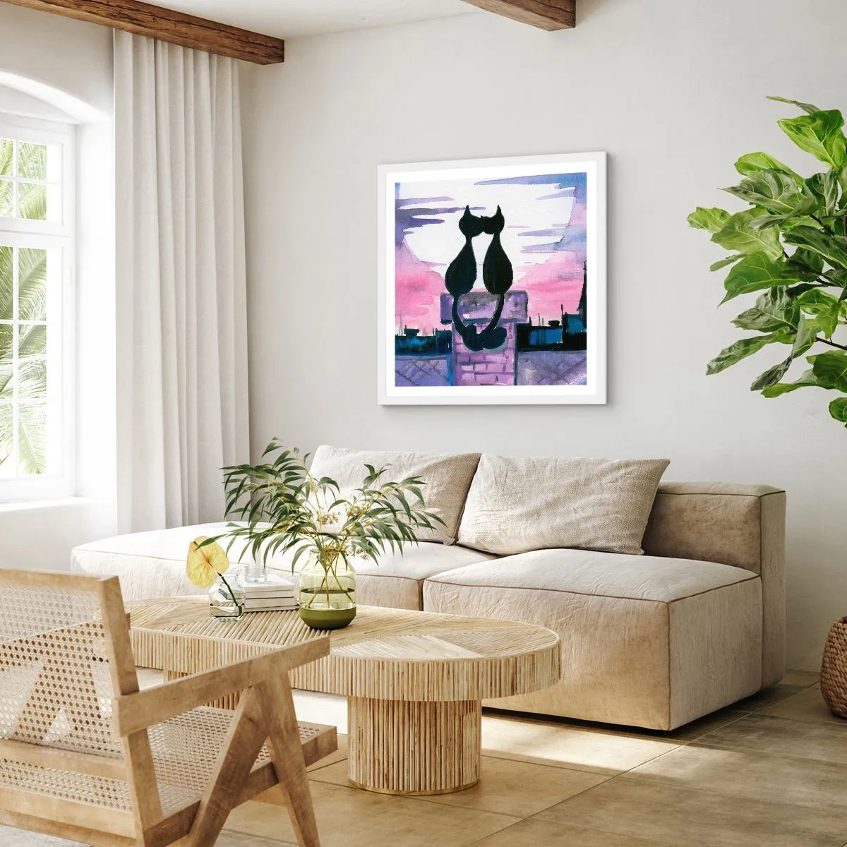 Plakat i hvid ramme - Rendez-vous under månen - 60x60 cm