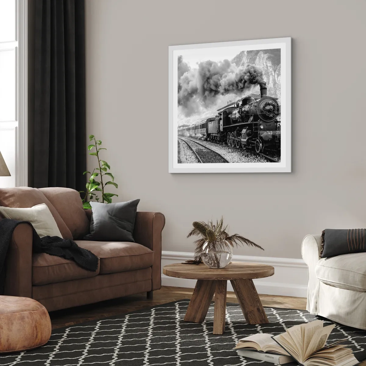 Plakat i hvid ramme - Står på stationen... - 40x40 cm