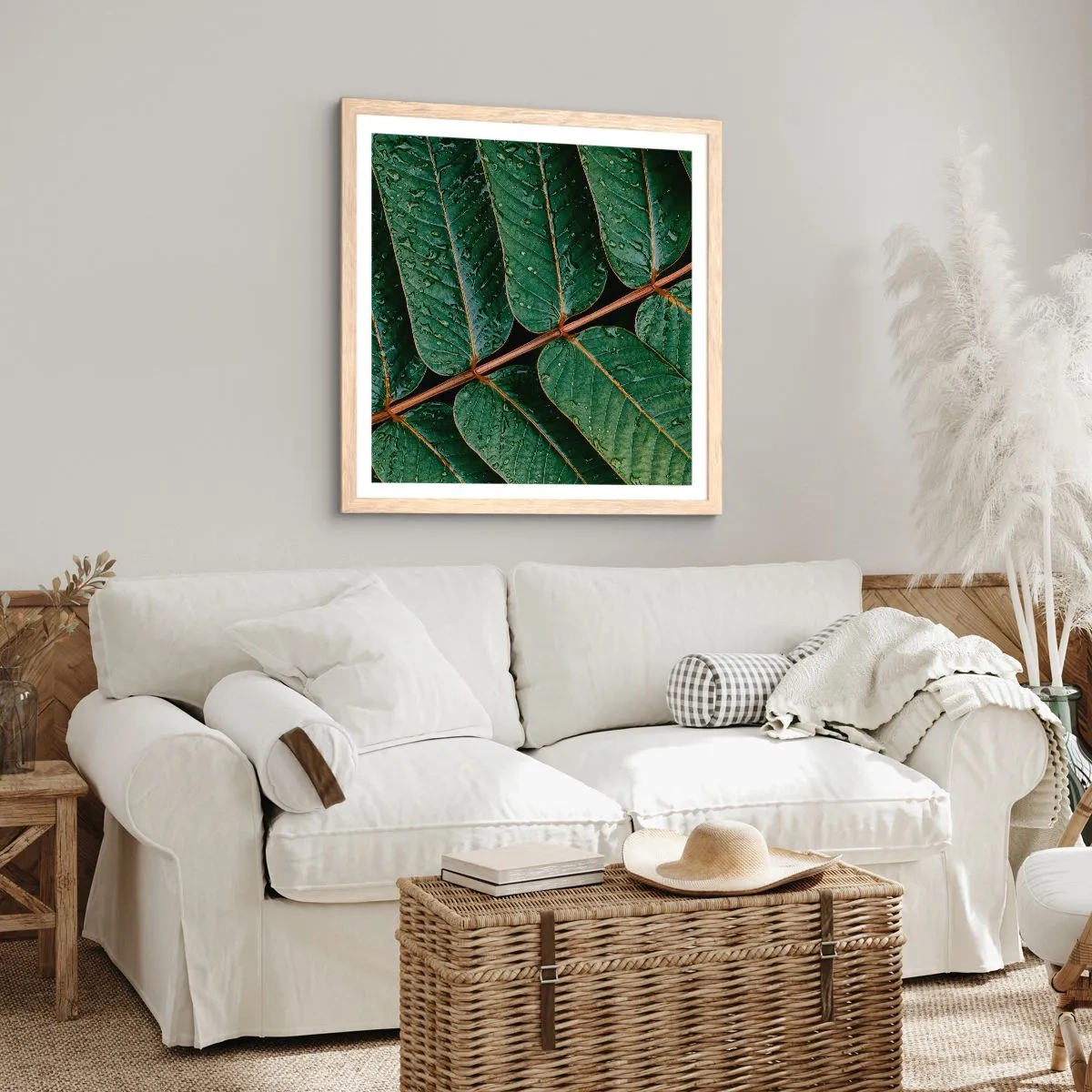 Plakat i ramme af lyst egetræ - I en grøn rytme - 50x50 cm