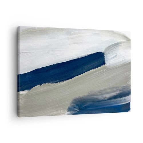 Lærredstryk - Billede på lærred - Abstrakte penselstrøg i blå og grå nuancer - 70x50cm - Møde med det hvide - Moderne vægdekoration til stue og soveværelse ARTTOR
