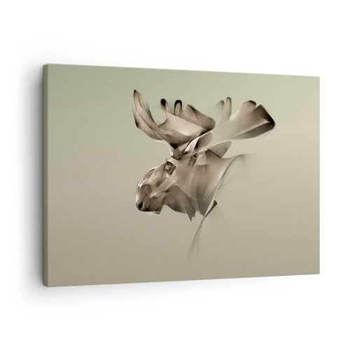 Lærredstryk - Billede på lærred - Et abstrakt billede af en elg på en minimalistisk baggrund - 70x50cm - Den blide kraft af ro - Moderne vægdekoration til stue og soveværelse ARTTOR